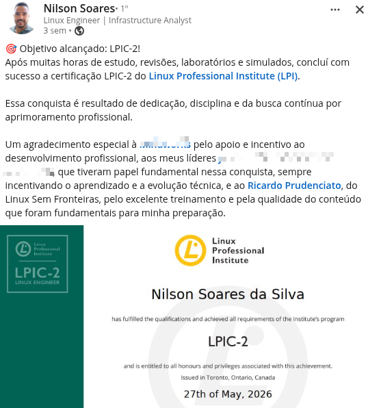 Depoimento-LPIC-2-Linkedin-Nilson-Soares avaliação treinamento lpic-2