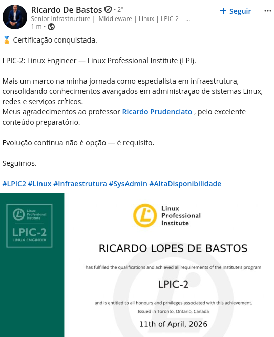 Depoimento-LPIC-2-Linkedin-Ricardo-Bastos depoimento curso lpic-2